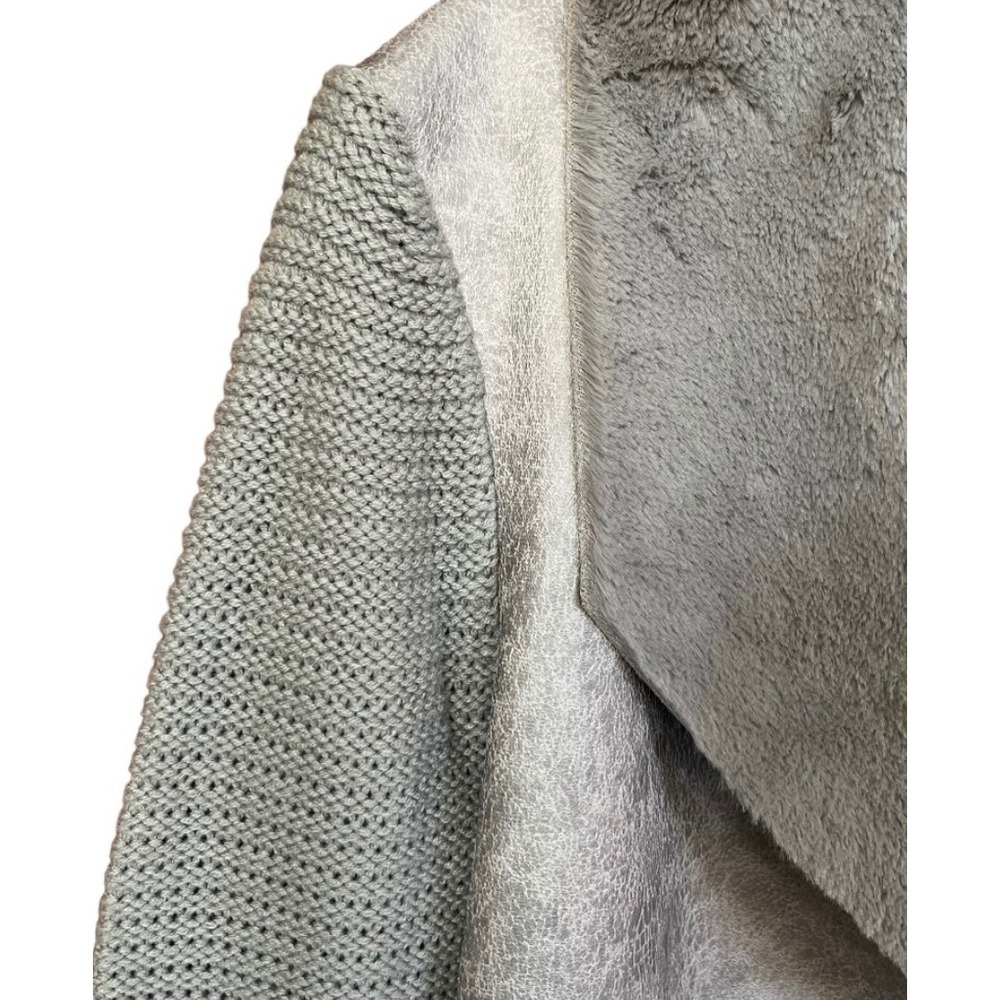 BNCI Faux Fur Collar Drape Front Cardigan‎ Sweater Knit Gray Polyester medium - Picture 3 of 14